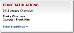 Congratulations 2012 League Champion! Funky Kimchees